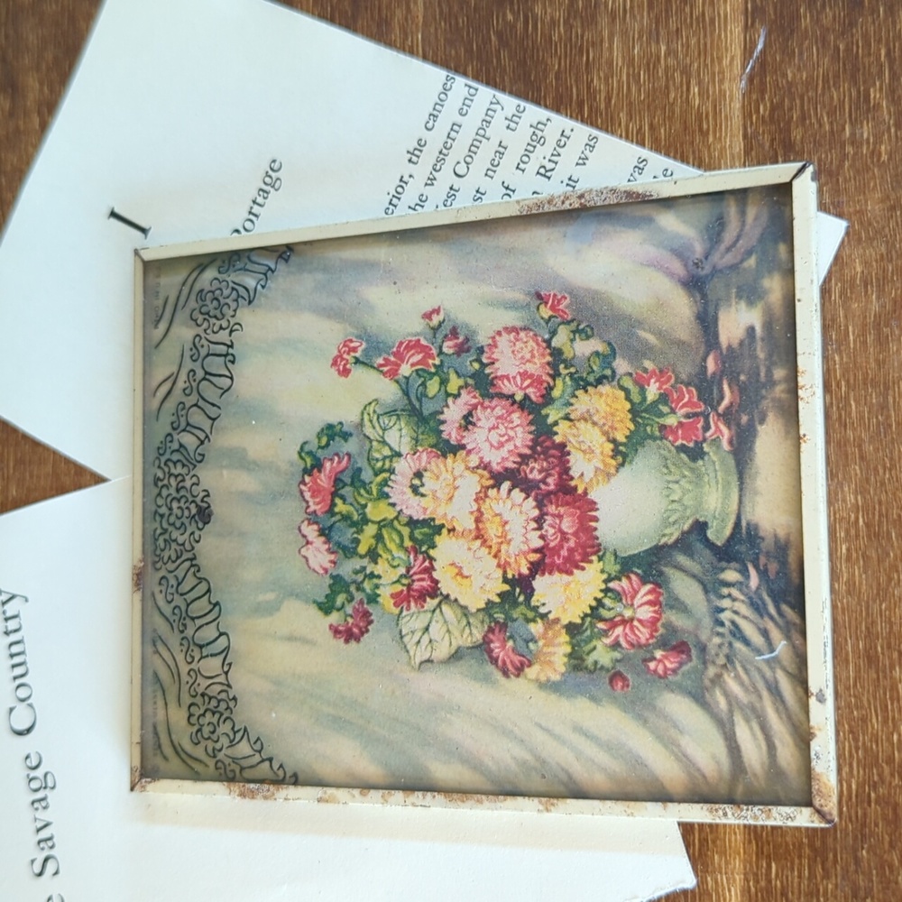 Vintage Bubble Curved Convex Glass Litho Picture Floral Vase Lace 5" x 4"